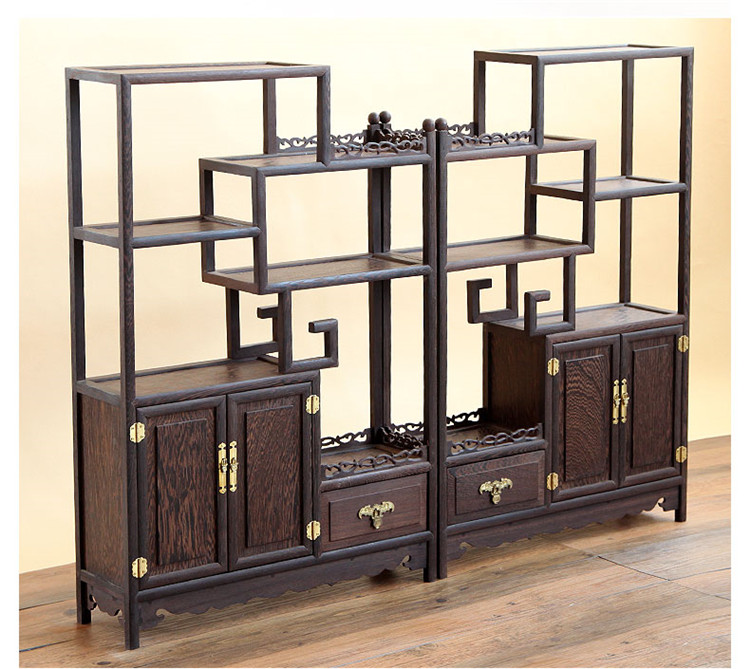 雞翅木實(shí)木小博古架，中式多寶閣擺件架