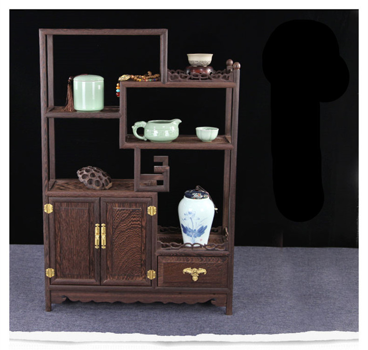 雞翅木實(shí)木小博古架，中式多寶閣擺件架
