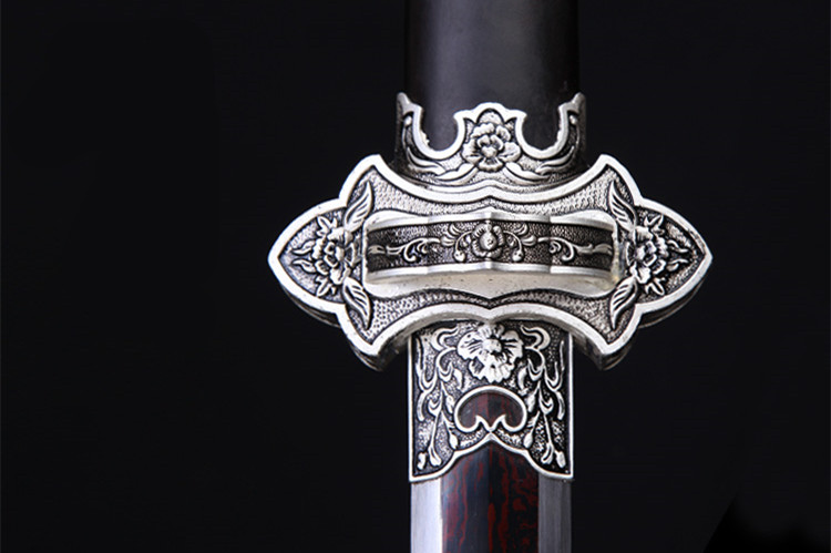 精美花紋剛唐劍兵器，古韻防銀裝黑紅劍