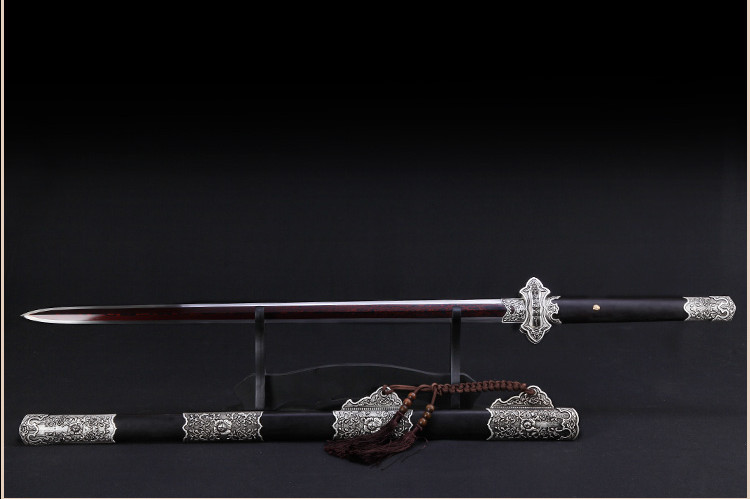 精美花紋剛唐劍兵器，古韻防銀裝黑紅劍