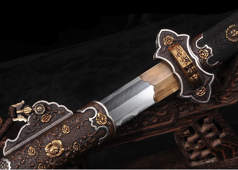 精美鎏金銀唐劍之王，冷兵器羽毛紋寶劍