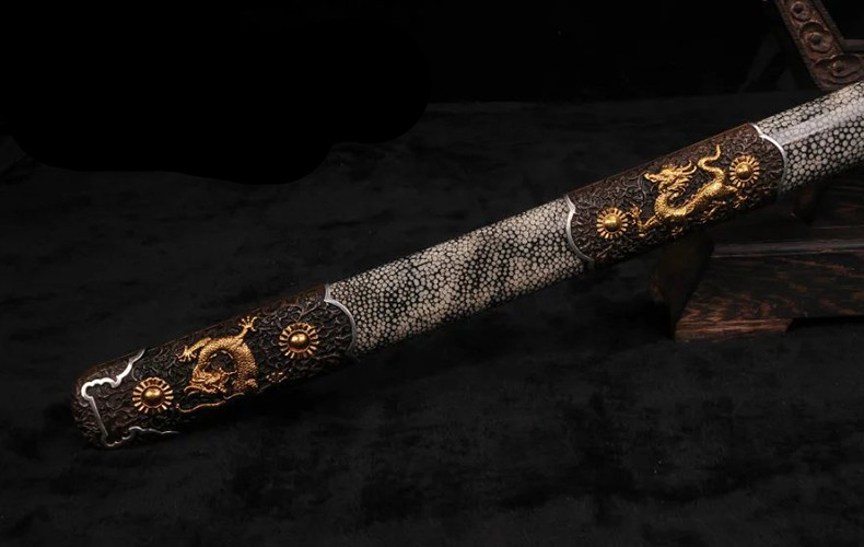 精美鎏金銀唐劍之王，冷兵器羽毛紋寶劍