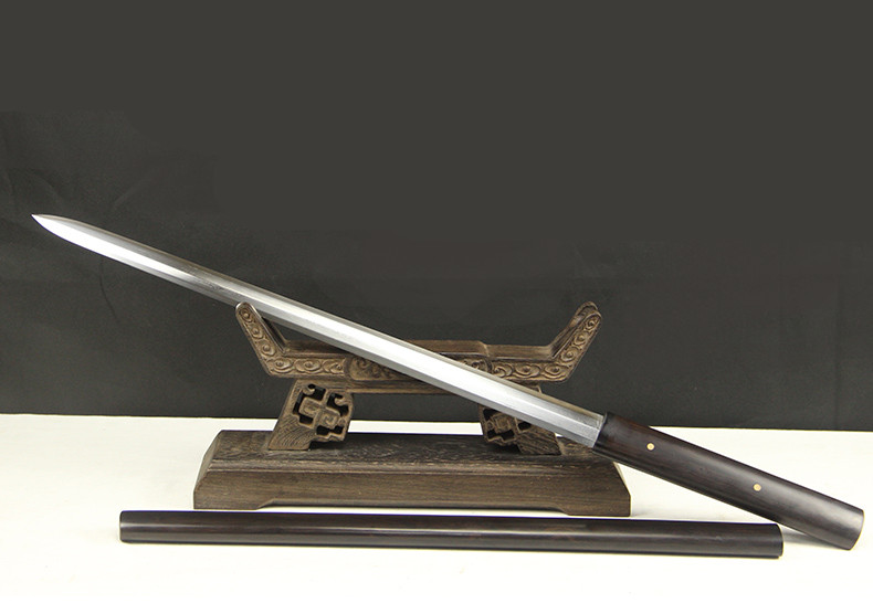 紫檀八面唐劍冷兵器，刀劍手工花紋鋼一體長(zhǎng)劍