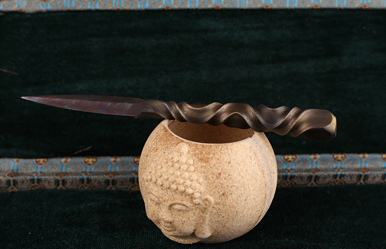 花紋鋼茶針茶錐手工普洱開茶刀，冷兵器茶具配