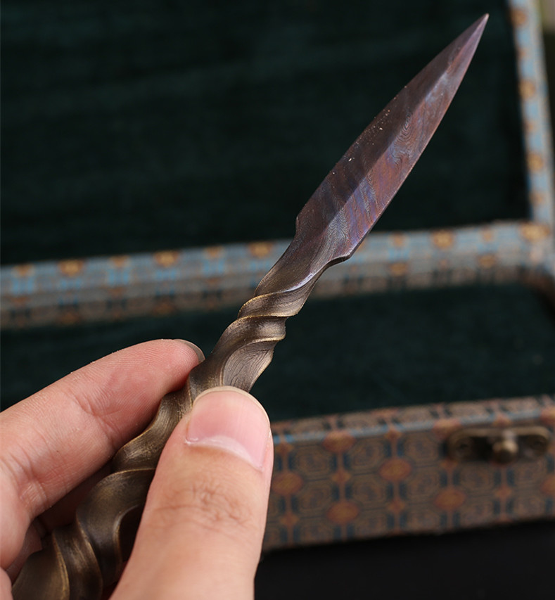 花紋鋼茶針茶錐手工普洱開茶刀，冷兵器茶具配