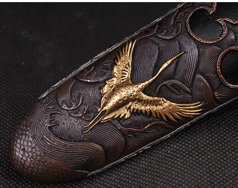 仙鶴劍花紋鋼覆土燒刃寶劍，工藝禮品劍長款