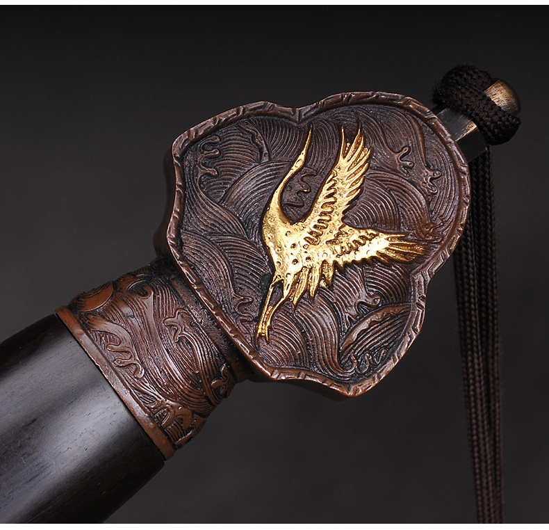 仙鶴劍花紋鋼覆土燒刃寶劍，工藝禮品劍長款