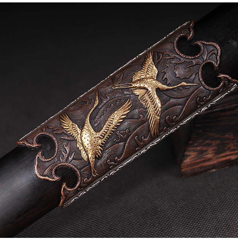 仙鶴劍花紋鋼覆土燒刃寶劍，工藝禮品劍長款