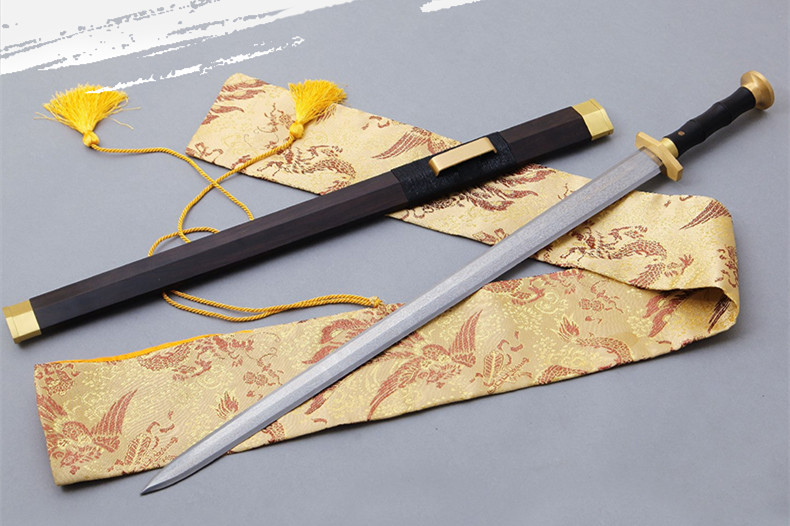 銅裝紫檀漢劍寶劍，工藝品花鋼紋一體刀