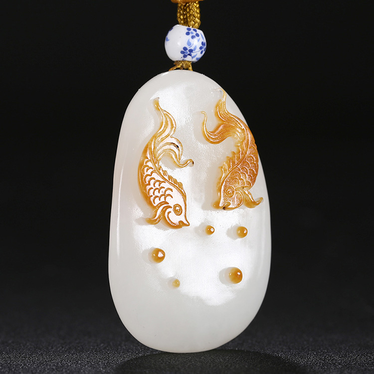 年年有余和田玉魚吊墜，天然白玉掛墜玉墜
