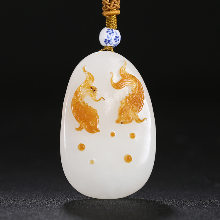 年年有余和田玉魚吊墜，天然白玉掛墜玉墜
