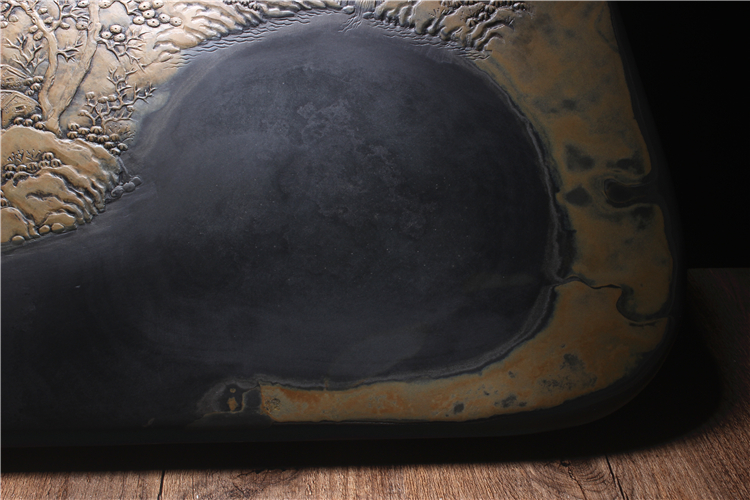 松山雅居歙硯手工精品，老坑金暈原石籽料