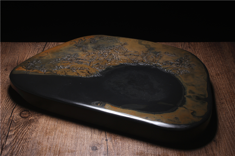 松山雅居歙硯手工精品，老坑金暈原石籽料