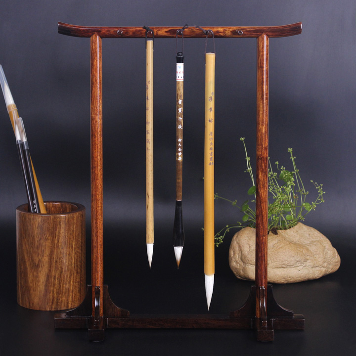 簡約花梨木筆掛筆架，實木書法用品