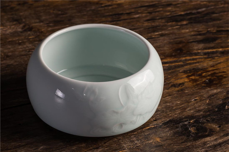 影青釉荷花建水水盂，茶道零配茶洗