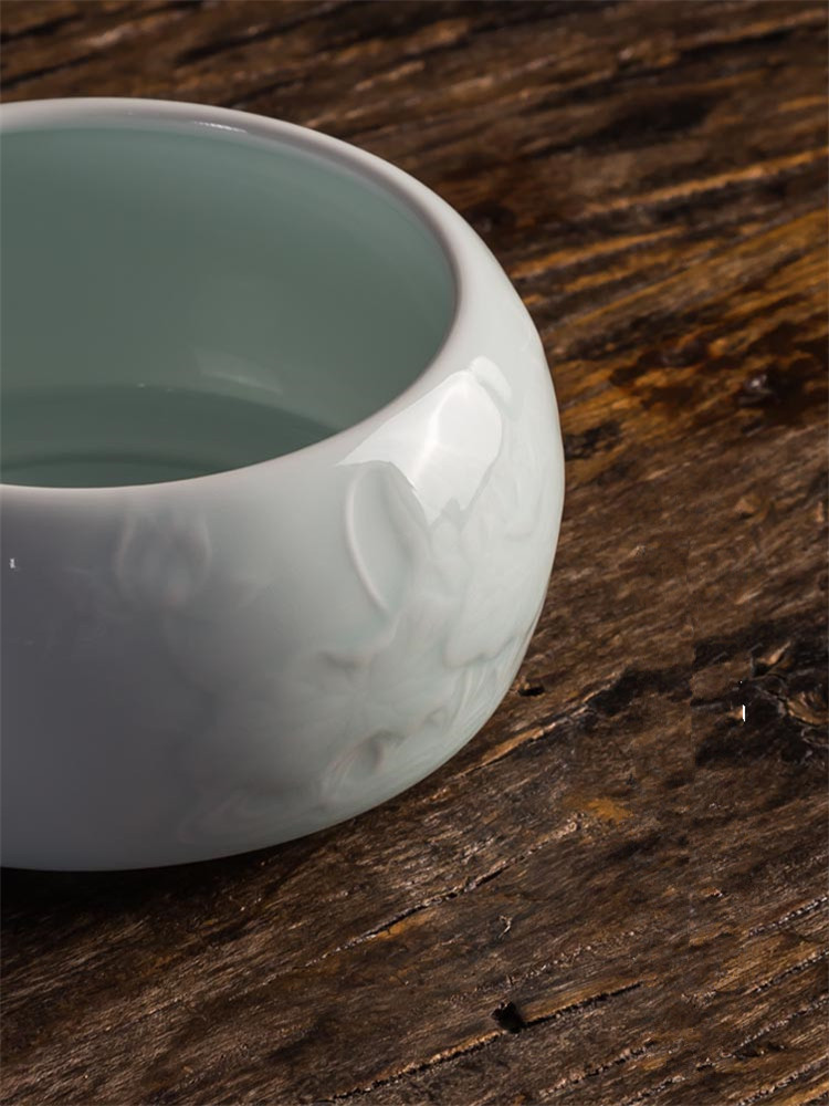 影青釉荷花建水水盂，茶道零配茶洗