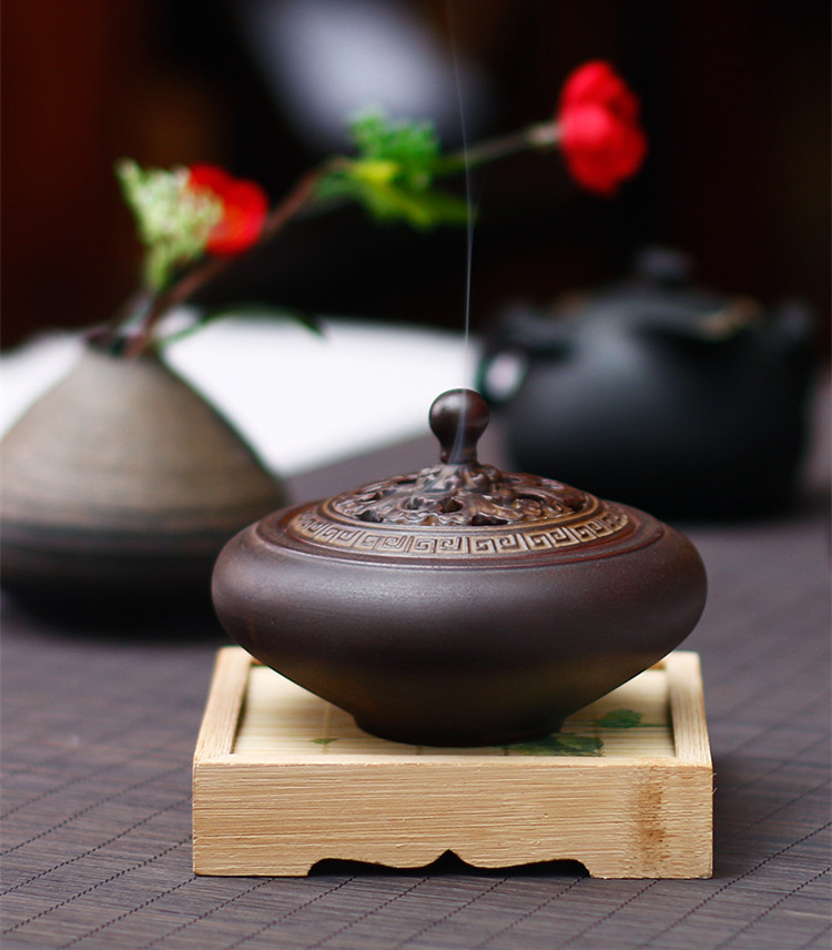 古典創(chuàng)意黑陶香薰?fàn)t，家用居室供佛仿古熏香爐