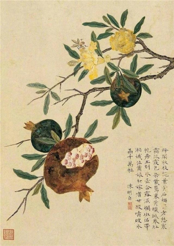 明清時(shí)代畫家陳明自繪畫的花卉動物
