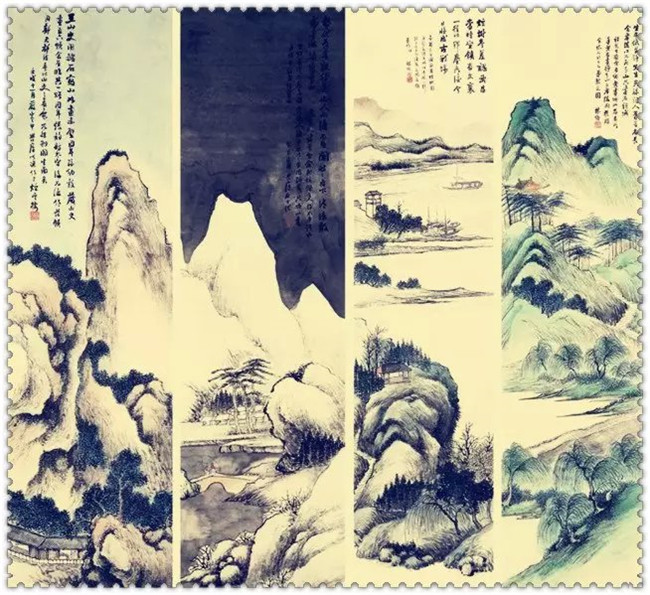 水墨四條屏山水花鳥國(guó)畫欣賞（二）