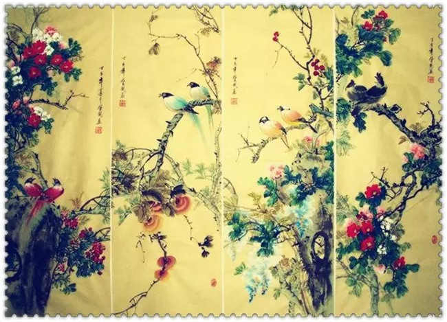 水墨四條屏山水花鳥國(guó)畫欣賞（二）