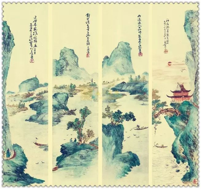 水墨四條屏山水花鳥國(guó)畫欣賞（二）