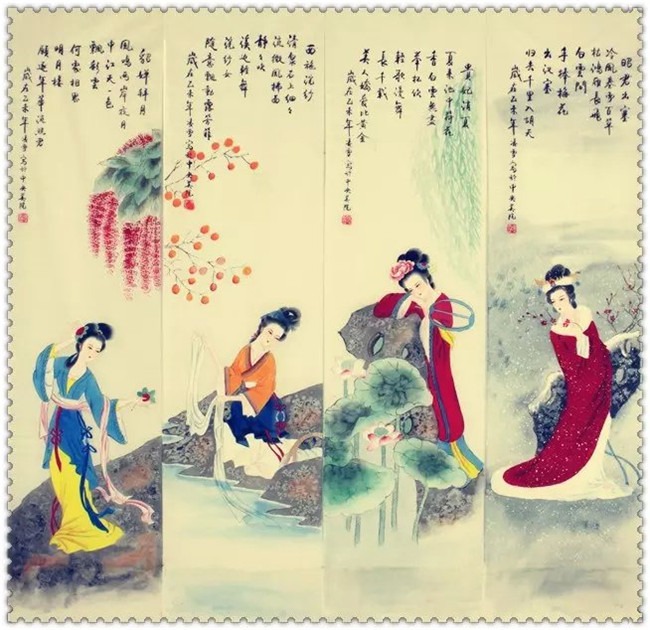 水墨四條屏山水花鳥(niǎo)國(guó)畫(huà)欣賞（二）