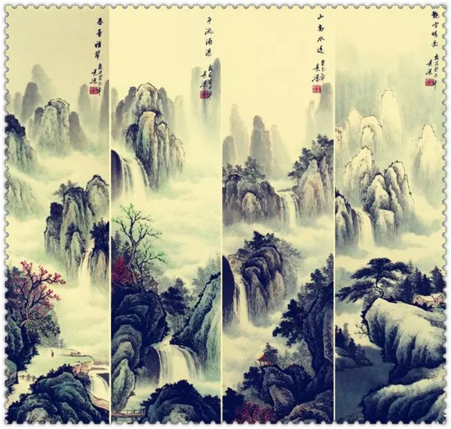 水墨四條屏山水花鳥(niǎo)國(guó)畫(huà)欣賞（二）