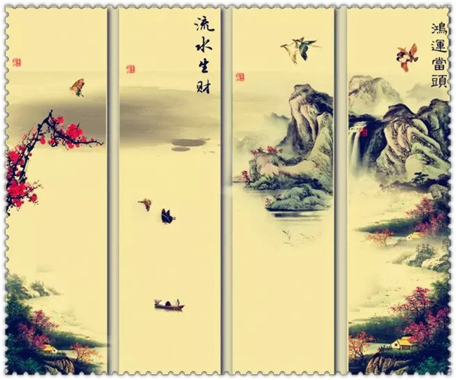 水墨四條屏山水花鳥(niǎo)國(guó)畫(huà)欣賞（二）