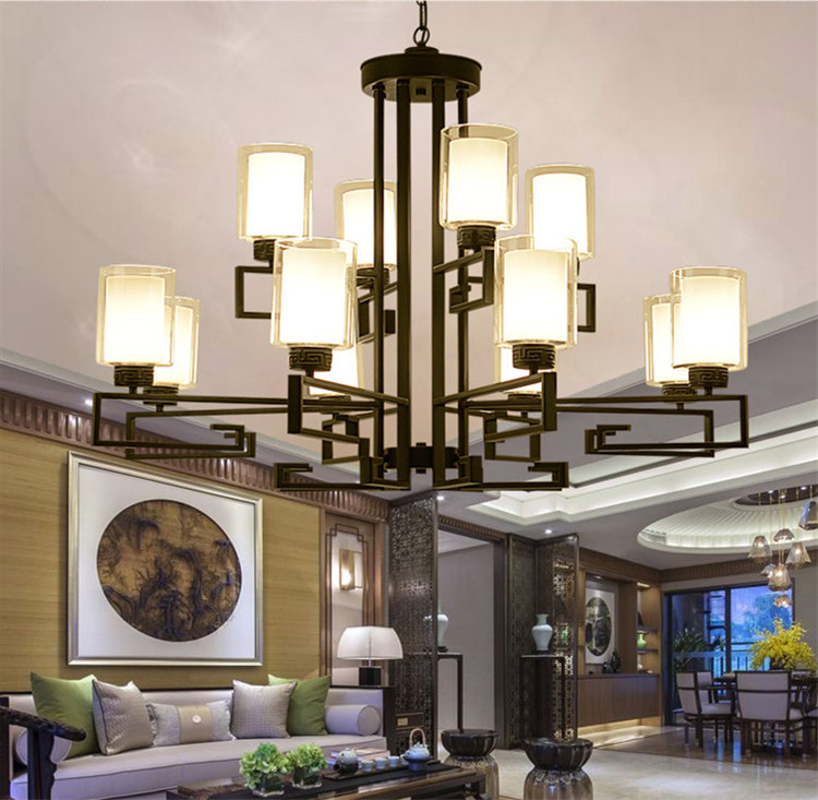新中式客廳復(fù)古大吊燈，鐵藝室內(nèi)燈具