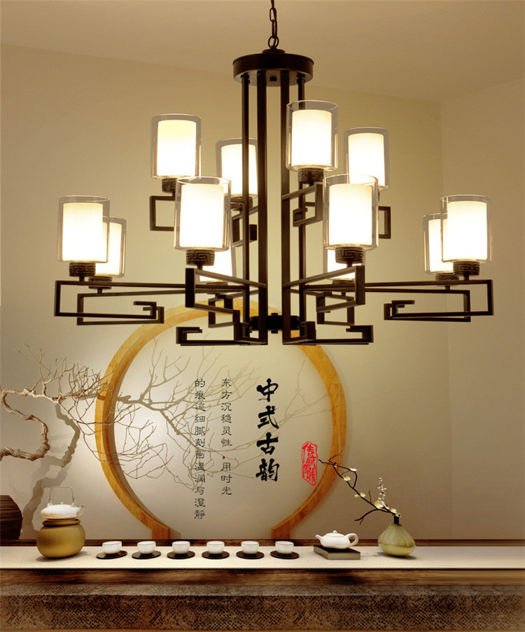 新中式客廳復(fù)古大吊燈，鐵藝室內(nèi)燈具