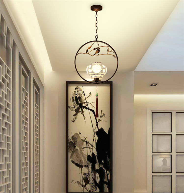 匠心啟航閱讀仿青花瓷禪意禪意創(chuàng)意小鳥吊燈