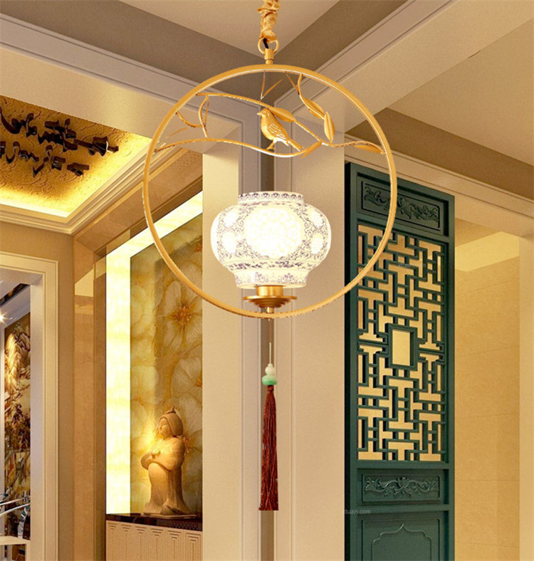 匠心啟航閱讀仿青花瓷禪意禪意創(chuàng)意小鳥吊燈