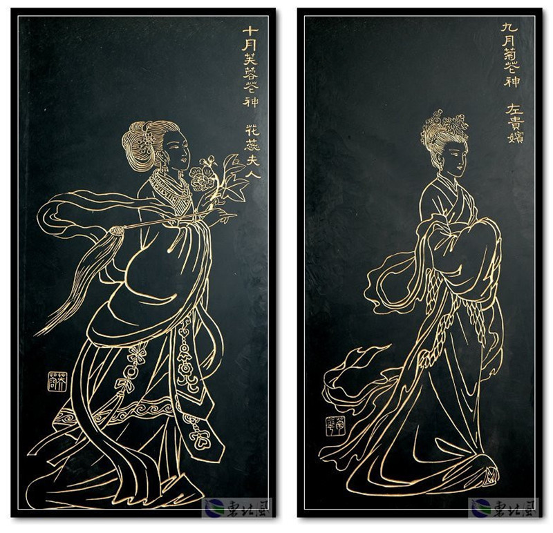 中國(guó)民間傳說十二花神版畫欣賞