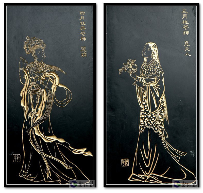 中國(guó)民間傳說十二花神版畫欣賞