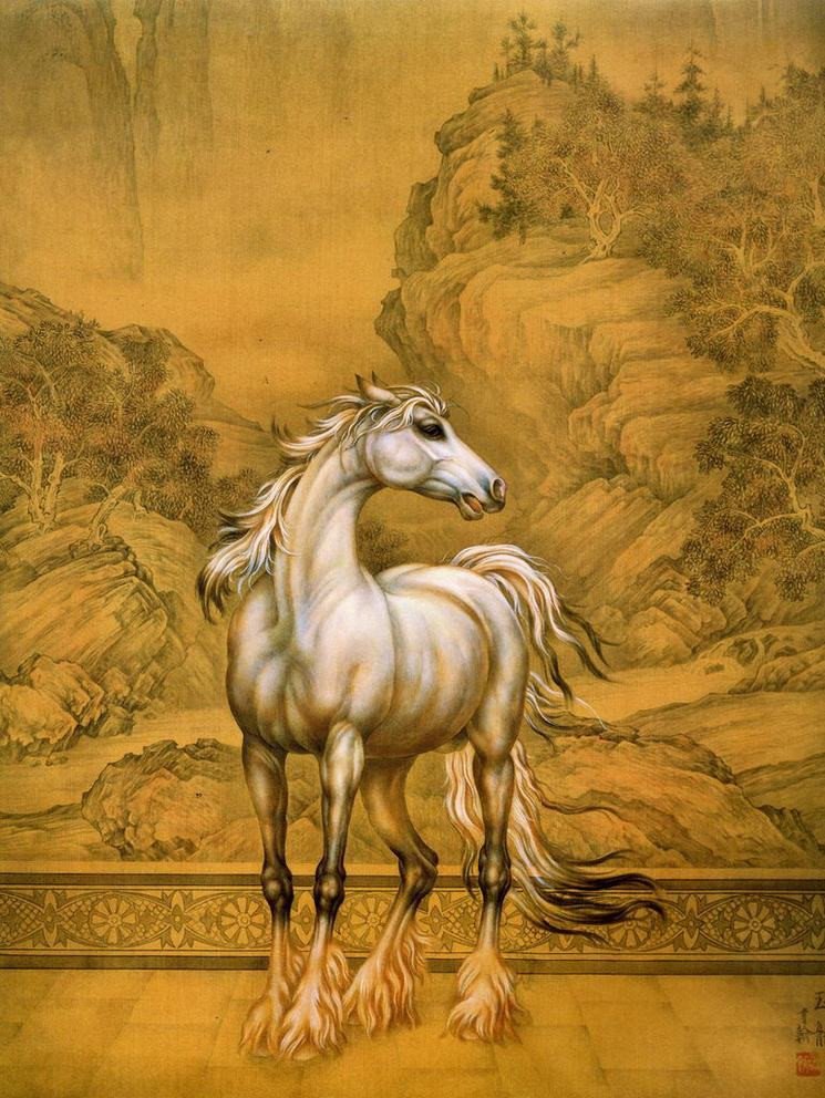 細(xì)膩畫工筆畫風(fēng)乾隆八駿圖