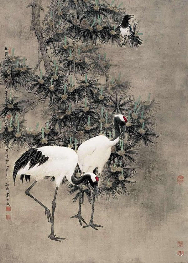 竇申清仙鶴工筆畫國畫作品欣賞