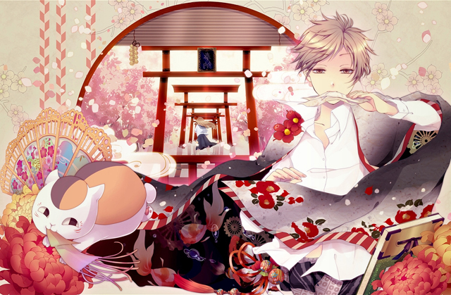 動漫《夏目友人帳》圖片，夏目和貓咪老師