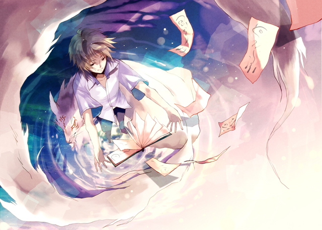 動漫《夏目友人帳》圖片，夏目和貓咪老師