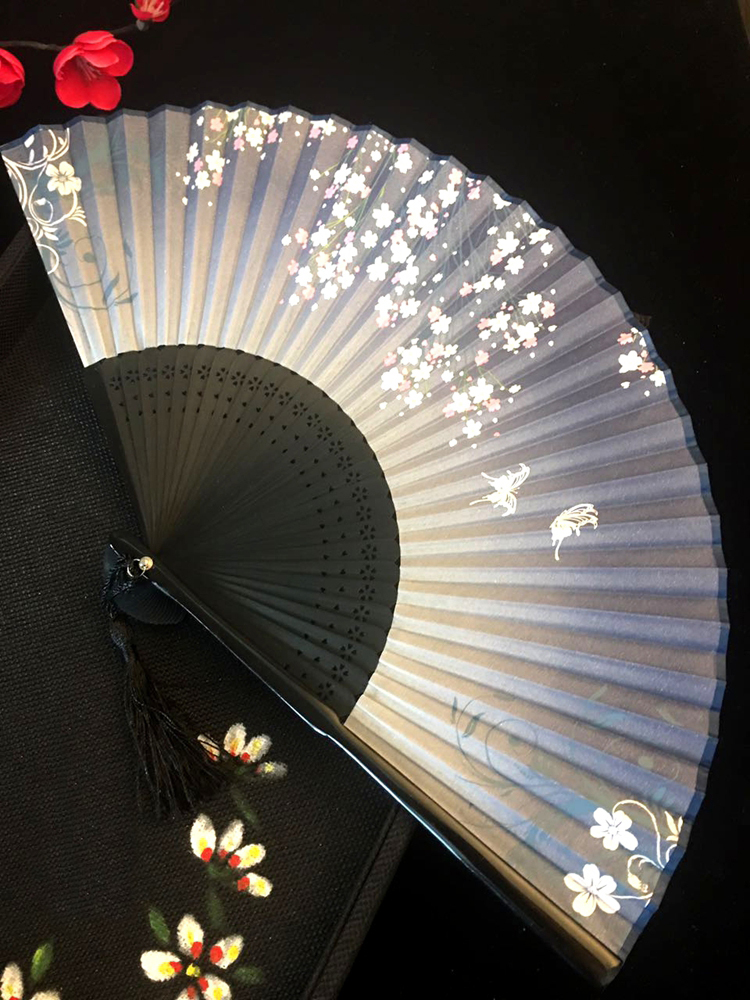 古典匠心啟航閱讀烤漆邊真絲櫻花竹折扇