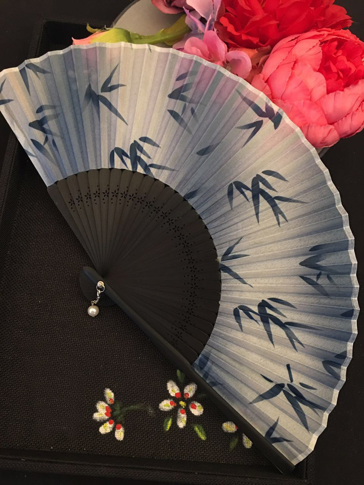 古典匠心啟航閱讀烤漆邊真絲櫻花竹折扇