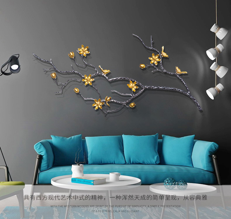 簡(jiǎn)約大氣墻上鐵藝裝飾品壁掛小鳥(niǎo)樹(shù)枝