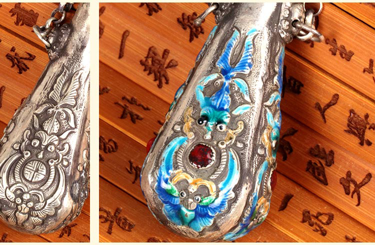 特色傳統(tǒng)925銀水滴景泰藍(lán)吊墜鼻煙壺