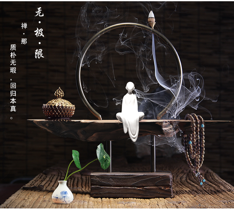 創(chuàng)意檀香風(fēng)化木頭禪意根雕陶瓷倒流香爐