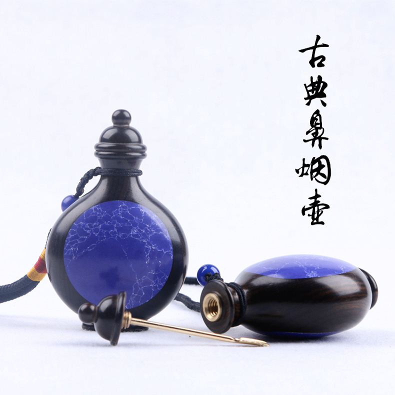 烏木紫光檀木質鑲嵌青金石鼻煙壺