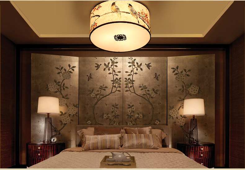 匠心啟航閱讀圓形國(guó)畫(huà)花鳥(niǎo)元素中式吸頂燈