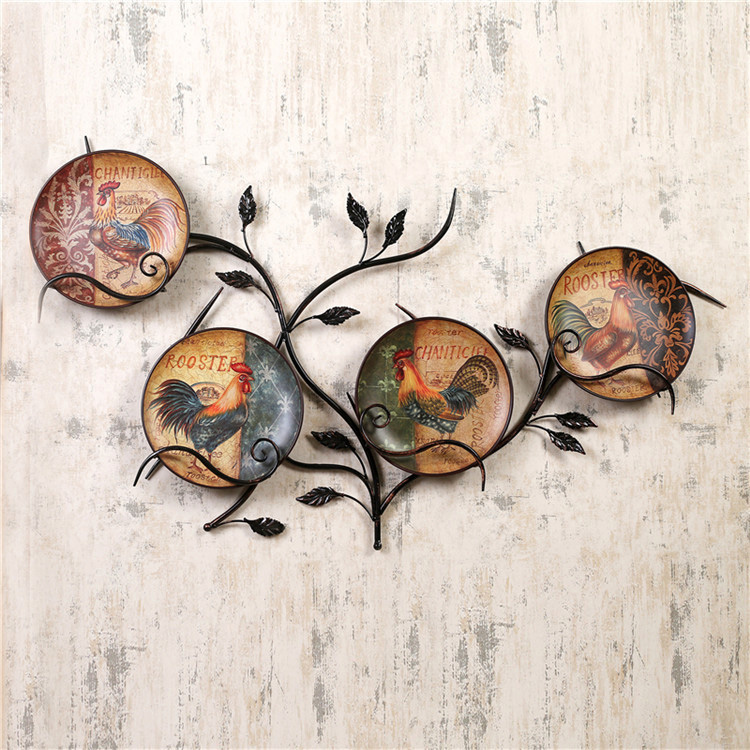 中式小鳥(niǎo)彩繪陶瓷壁掛盤掛飾鐵藝壁飾