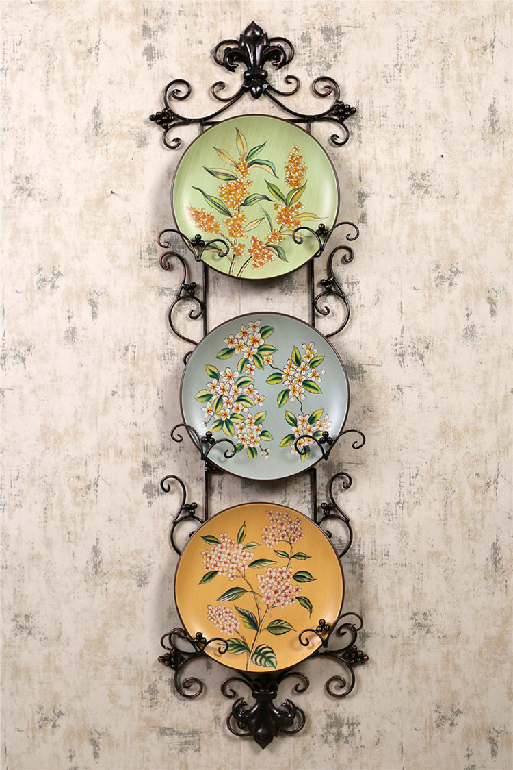 中式小鳥(niǎo)彩繪陶瓷壁掛盤掛飾鐵藝壁飾
