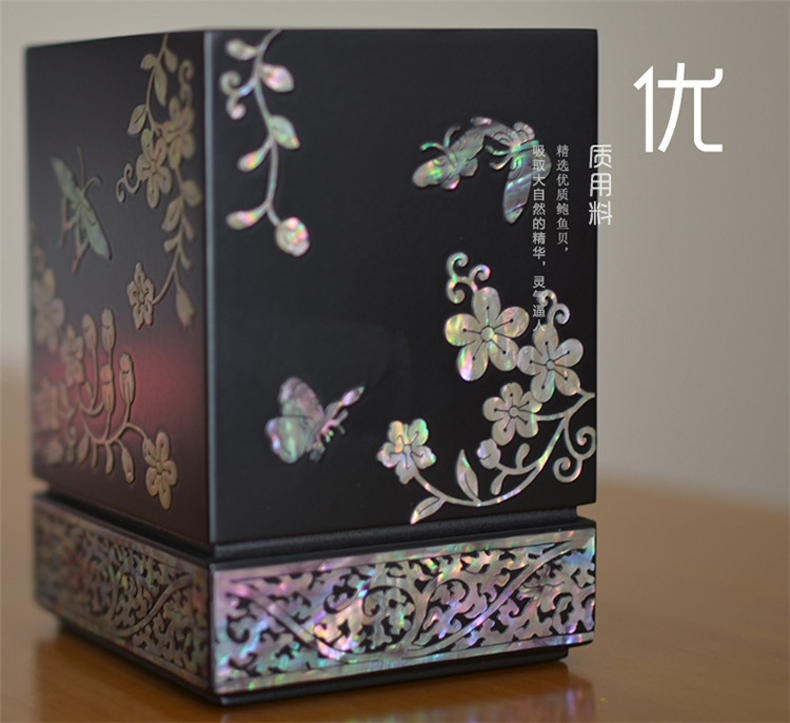 復(fù)古螺鈿漆器實木質(zhì)貝殼筆筒