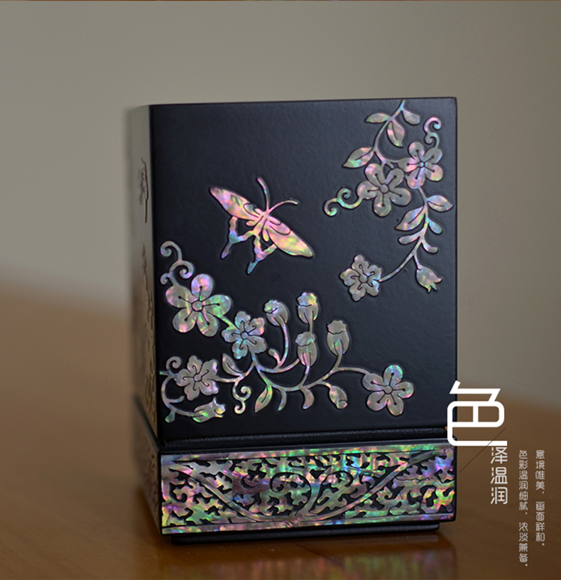 復(fù)古螺鈿漆器實木質(zhì)貝殼筆筒