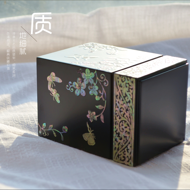 復(fù)古螺鈿漆器實木質(zhì)貝殼筆筒